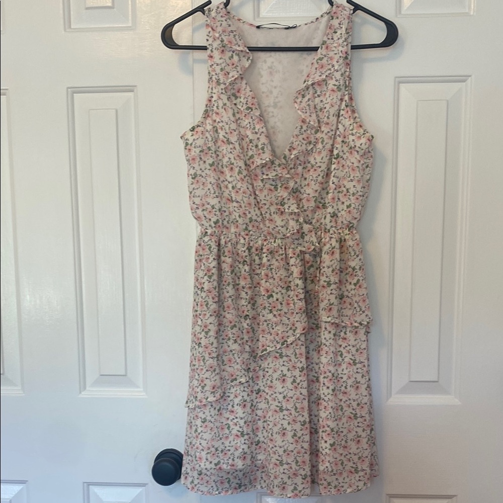 Doe & Rae Pink Floral Sleeveless Ruffles Sundress